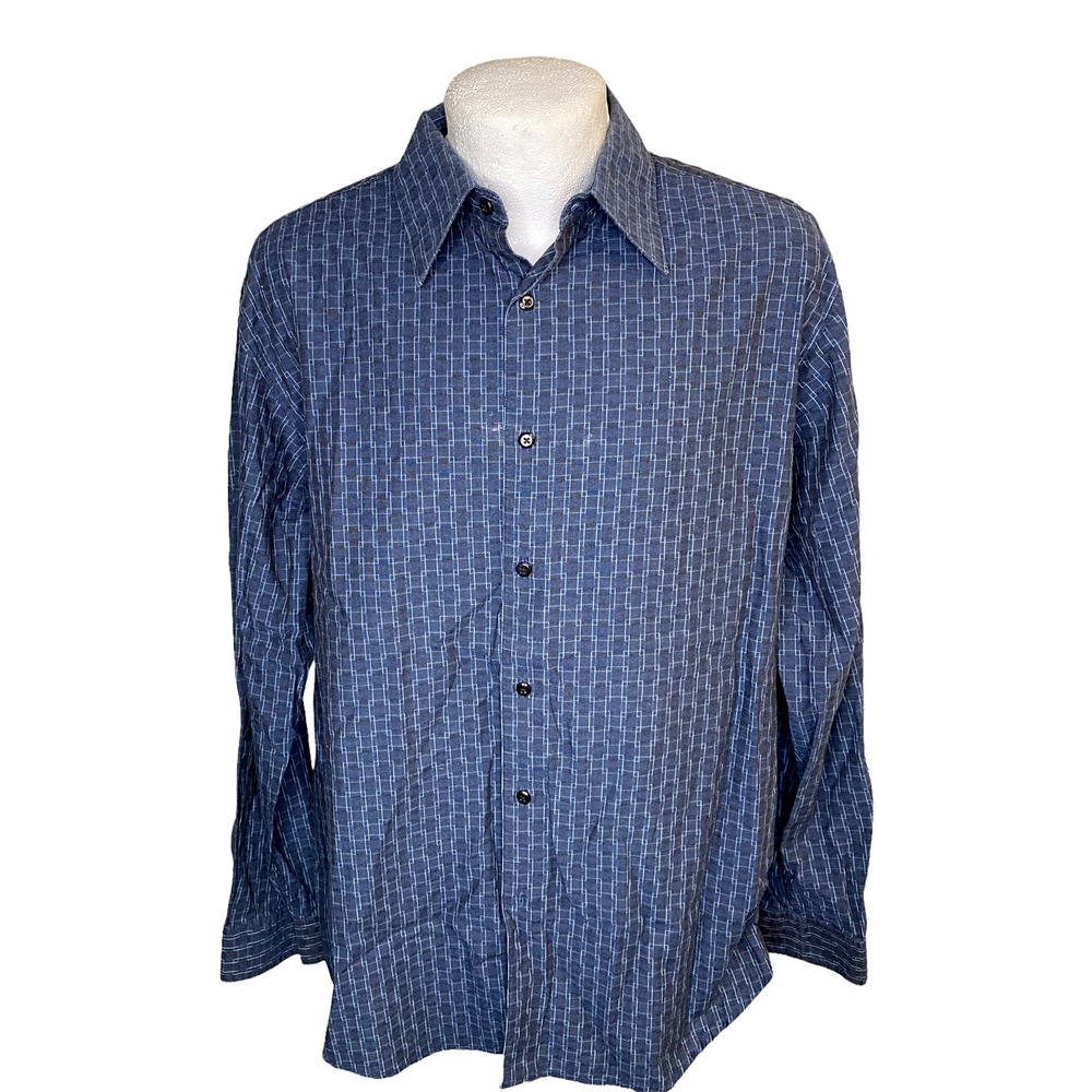 Brandini Shirt Size Large Men's Button Down LS Collared  Blue Check Casual Dress